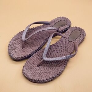ILSE JACOBSEN  Taupe Flip ‑Flops Pink Gold Size 10 Shimmer Strap Casual‎